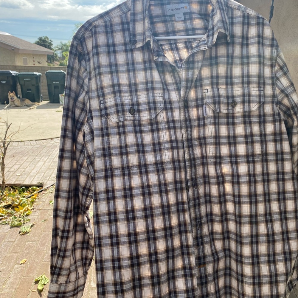 Carhartt Men's Casual Plaid Shirt - Black and Cream